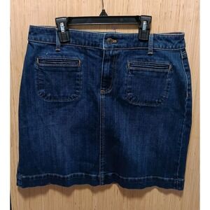 Talbots 8 Petite Dark Wash Denim‎ Jean Skirt Front Pockets Wide Hem Stretch